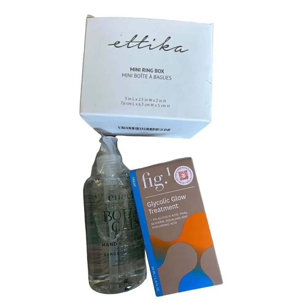FabFitFun items 3 glycolic glow ring box and hand and body wash